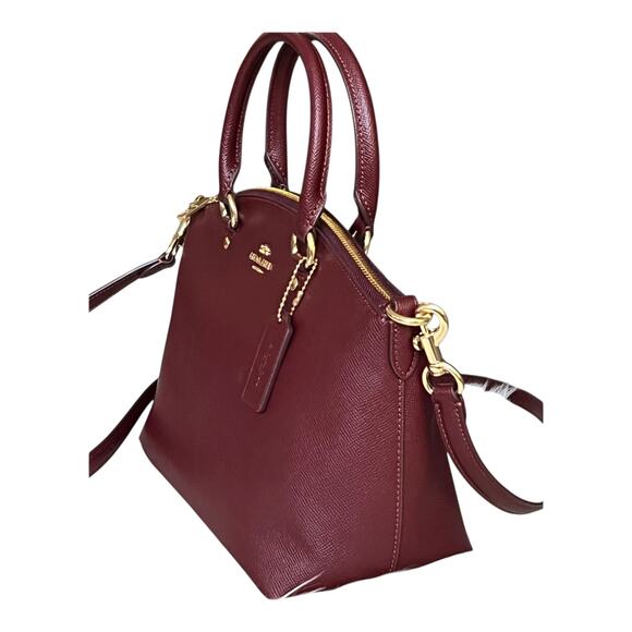 COACH SADIE SATCHEL BAG CROSSGRAIN LEATHER IN DARK WINE ADJUSTABLE CROSSBODY NEW - Picture 3 of 16
